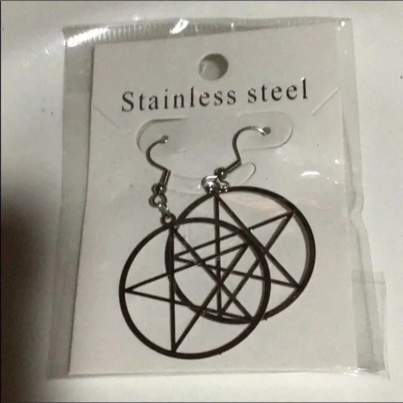 Stainless Steel Pentagram pentacle Earrings Wicca - Picture 6 of 6